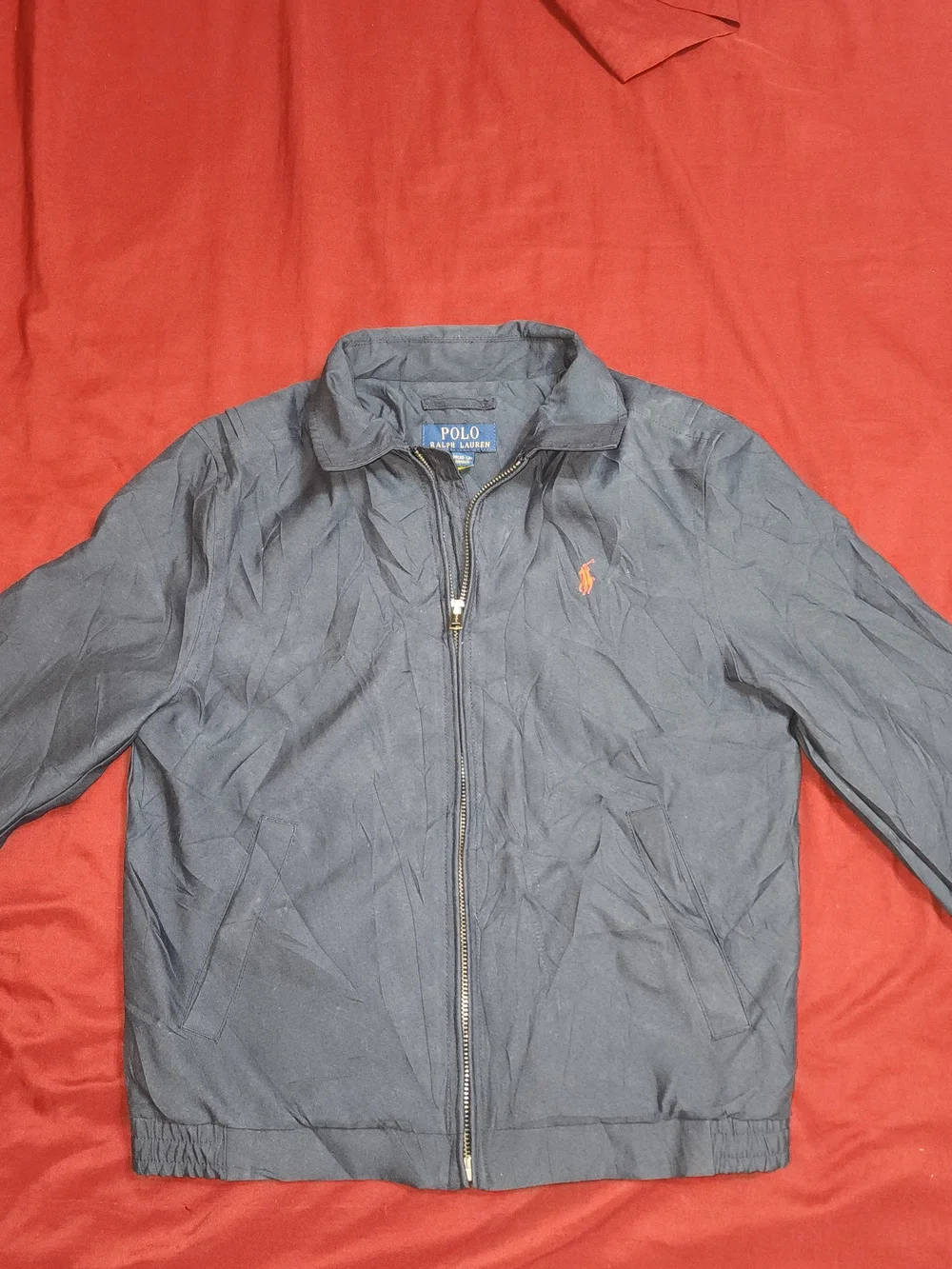Ralph Lauren Navy Bomber Jacket with Orange Pony